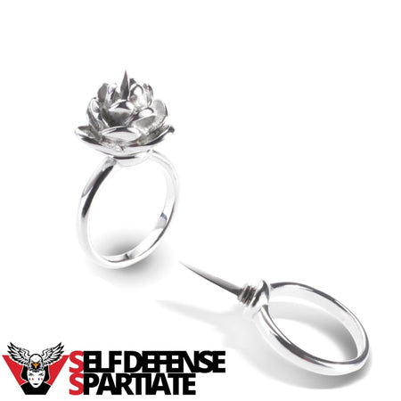 Bague self defense fleur rose argent